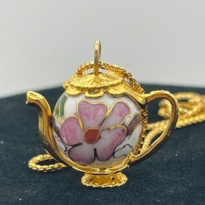 Miniture Tea Pot Cloisonne Pendant Necklace 20" Box Chain
